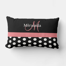 Schwarz-weiß Pink Monogram Script Polka Lendenkissen