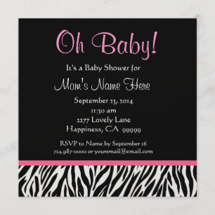Schwarz-weiß Pink Zebra Print Baby Dusche laden Einladung