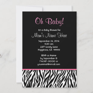 Schwarz-weiß Pink Zebra Print Baby Shower V03 Einladung
