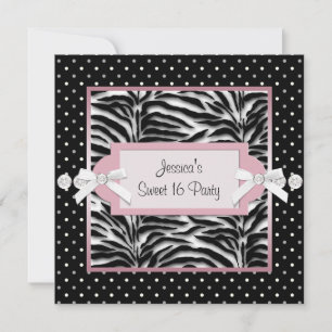 Schwarz Weiß Pink Zebra Sweet 16 Geburtstagsfeier Einladung