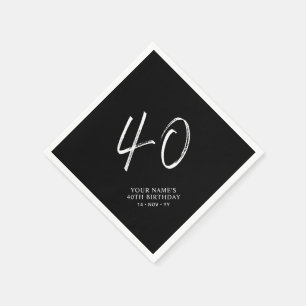 Schwarz & Weiß Pinsel Schrift 40. Geburtstagsfei Serviette