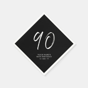 Schwarz & Weiß Pinsel Schrift 90. Geburtstagsfei Serviette