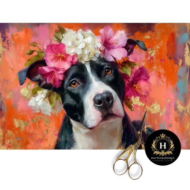 Schwarz-Weiß-Pit-Bull-Blumenkronenpapier Seidenpapier (Von Creator hochgeladen)