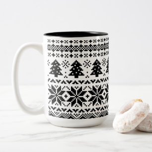 Schwarz-Weiß-Pixel-Strick Sweater Winter-Tasse Zweifarbige Tasse