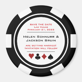 Schwarz-Weiß-Poker-Chip-Hochzeit retten das Datum Magnet
