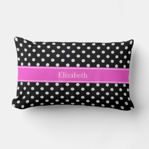 Schwarz-Weiß-Polka-Dosen (Hot-Pink-Name-Monogramm) Lendenkissen