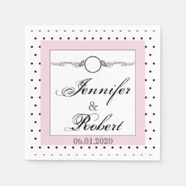 Schwarz-weiß Polka Dot Butterfly Wedding Napkin Serviette