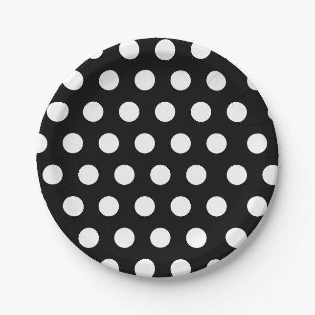 Schwarz-Weiß-Polka-Dot-Chic Pappteller (Vorderseite)