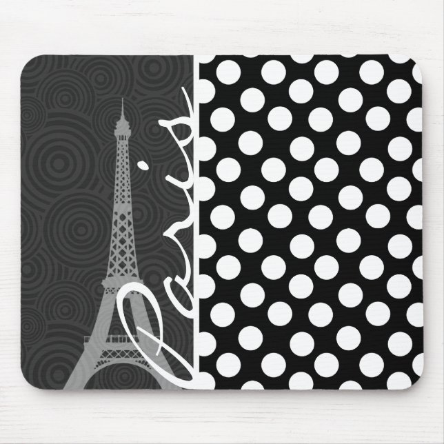 Schwarz-Weiß-Polka-Dot, Dots; Paris Mousepad (Vorne)