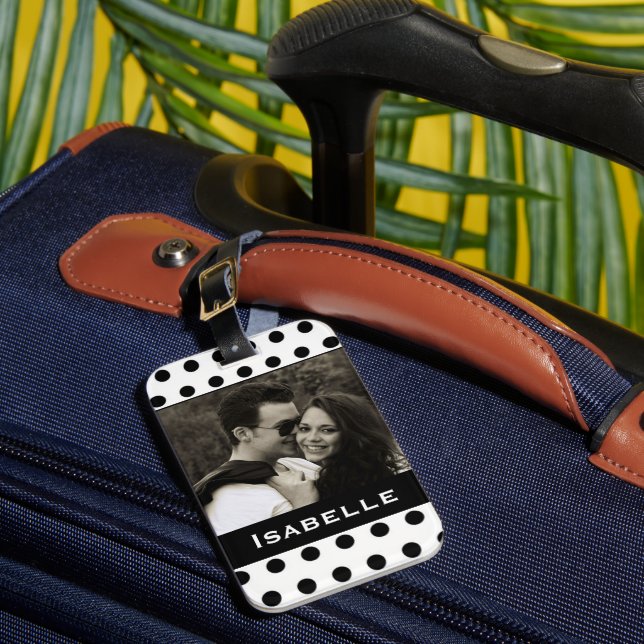 Schwarz-Weiß-Polka-Dot-Foto Gepäckanhänger (Vorderseite Insitu 1)