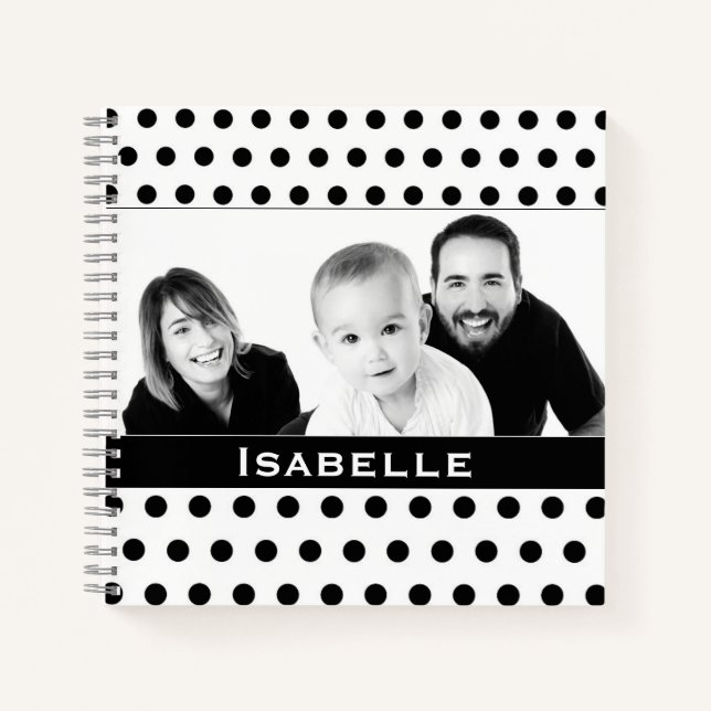 Schwarz-Weiß-Polka-Dot-Foto Notizbuch (Vorderseite)