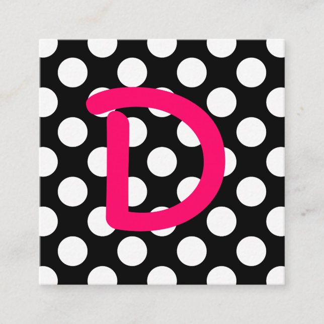 Schwarz-Weiß-Polka-Dot Hot-Pink-Monogramm Quadratische Visitenkarte (Vorderseite)