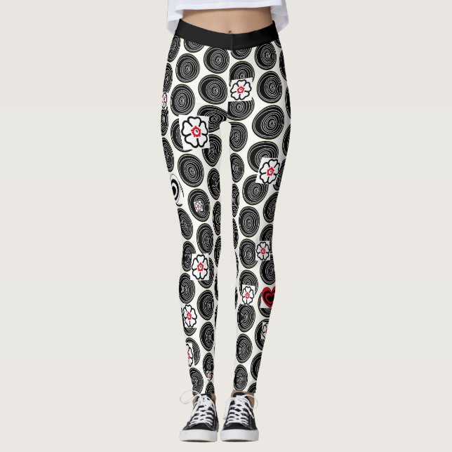 Schwarz-Weiß-Polka-Dot-Leggings für Frauen Leggings (Vorderseite)