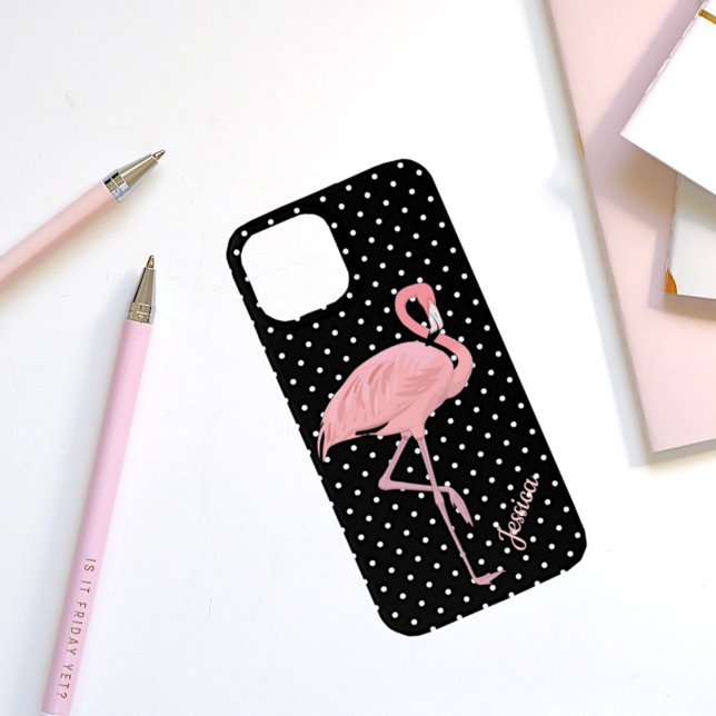 Schwarz-Weiß-Polka-Dot mit Flamingo Case-Mate iPhone Hülle (Von Creator hochgeladen)