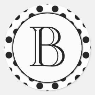 Schwarz-Weiß-Polka-Dot-Mit Monogramm Aufkleber