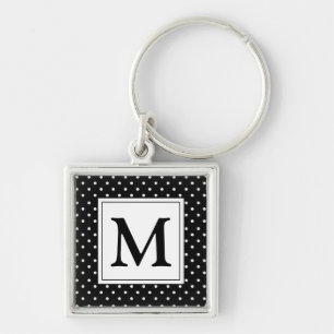 Schwarz-Weiß-Polka-Dot Modernes Monogramm Schlüsselanhänger