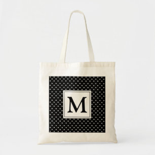 Schwarz-Weiß-Polka-Dot Modernes Monogramm Tragetasche