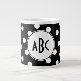Schwarz-Weiß-Polka-Dot-Monogramm Jumbo-Tasse