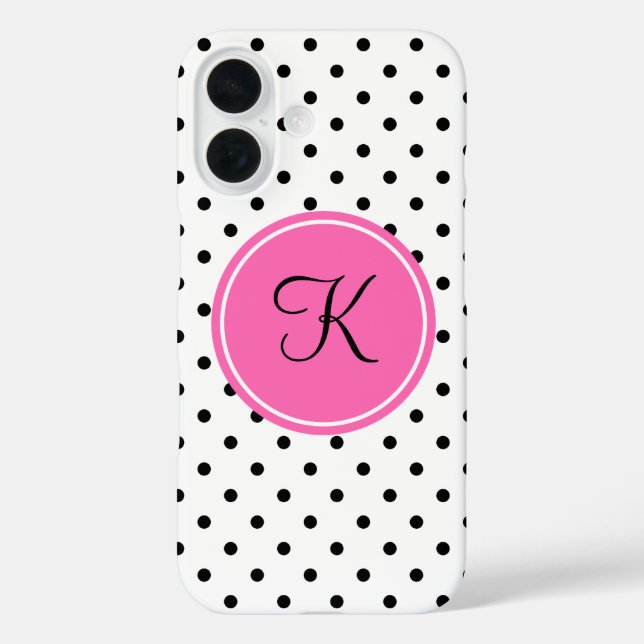 Schwarz-Weiß-Polka-Dot Monogramm mit Hot-Pink Case-Mate iPhone Hülle (Rückseite)