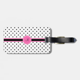 Schwarz-Weiß-Polka-Dot Monogramm mit Hot-Pink Gepäckanhänger