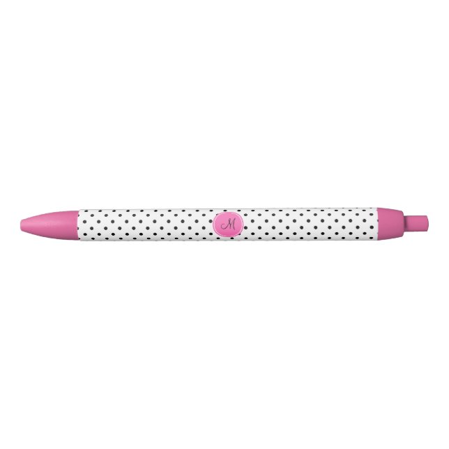 Schwarz-Weiß-Polka-Dot Monogramm mit Hot-Pink Kugelschreiber (Vorderseite)