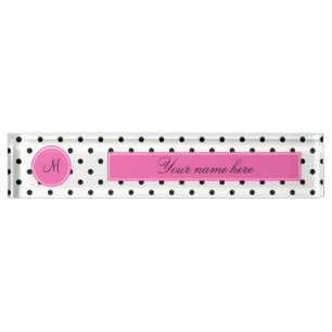 Schwarz-Weiß-Polka-Dot Monogramm mit Hot-Pink Namensplakette