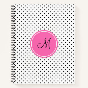Schwarz-Weiß-Polka-Dot Monogramm mit Hot-Pink Notizbuch
