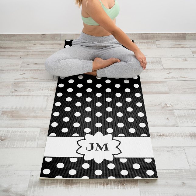 Schwarz-Weiß-Polka-Dot-Monogramm Yogamatte (Von Creator hochgeladen)
