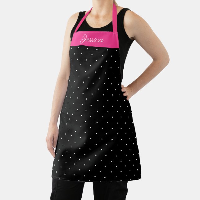 Schwarz-Weiß-Polka-Dot Personalisierter Name Schürze (InSitu)