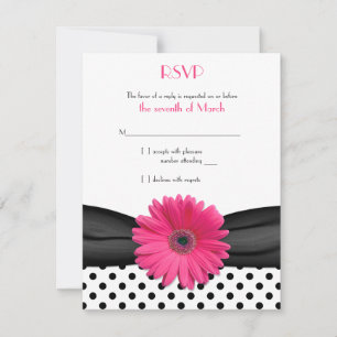Schwarz-weiß Polka Dot Pink Daisy Wedding RSVP