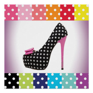 Schwarz & Weiß Polka Dot Pink High Heel Poster