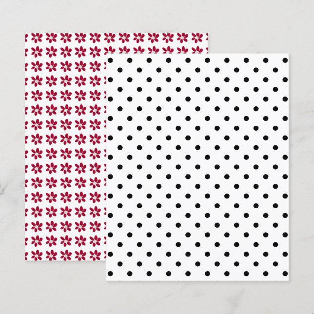 Schwarz-weiß Polka Dot Red Blume Scrapbook Paper (Vorne/Hinten)