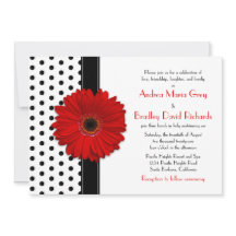 Schwarz-weiß Polka Dot Red Daisy Wedding Einladung