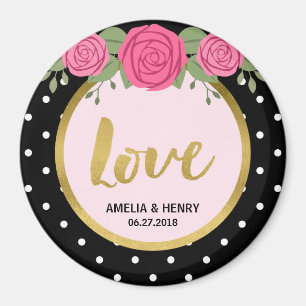 Schwarz-Weiß-Polka-Dot-Rose Hochzeit Liebe Magnet