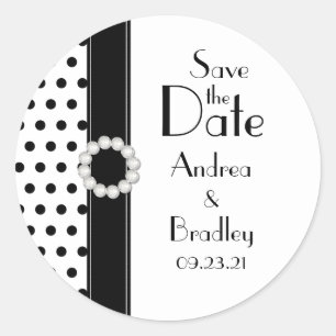Schwarz-Weiß-Polka-Dot Save the Date Aufkleber