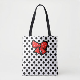 Schwarz-Weiß-Polka-Dot-Tote-Tasche