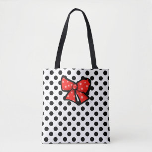 Schwarz-Weiß-Polka-Dot-Tote-Tasche