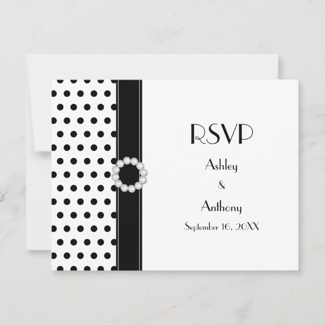 Schwarz-weiß Polka Dot Wedding RSVP Antwort (Vorderseite)