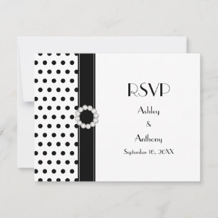 Schwarz-weiß Polka Dot Wedding RSVP Antwort