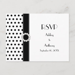 Schwarz-weiß Polka Dot Wedding RSVP Postcard Einladungspostkarte
