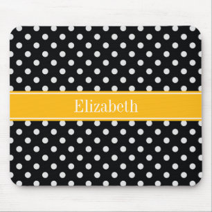Schwarz-weiß Polka Dots Goldenrod Name Monogram Mousepad