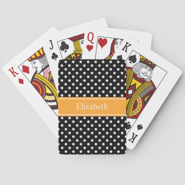 Schwarz-weiß Polka Dots Monogram Spielkarten (Rückseite)