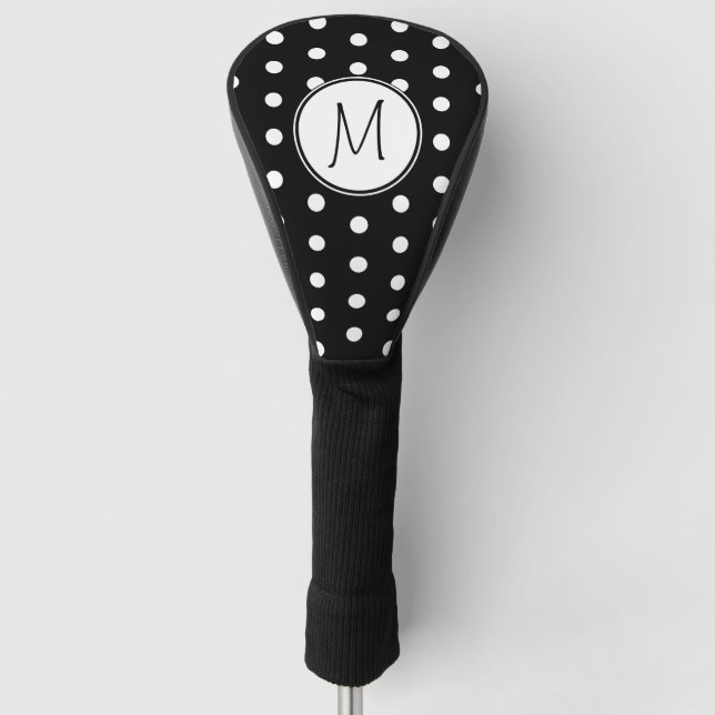 Schwarz-weiß Polka Dots Monogramm Golf Headcover (Vorderseite)