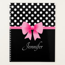 Schwarz & Weiß Polka Dots Muster rosa Bow Name