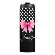 Schwarz & Weiß Polka Dots Muster rosa Bow Name
