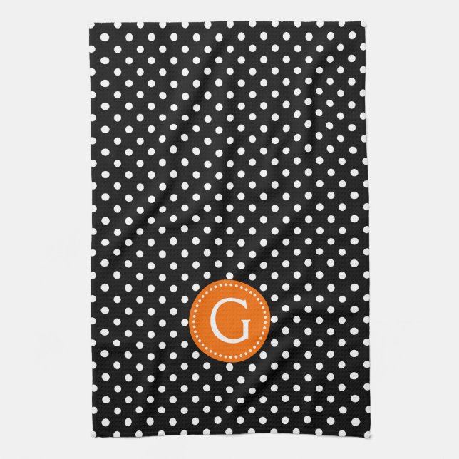 Schwarz/Weiß Polka Dots Orange Akzent Küchentuch (Vertikal)