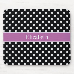 Schwarz-weiß Polka Dots Orchid Monogramm für den L Mousepad