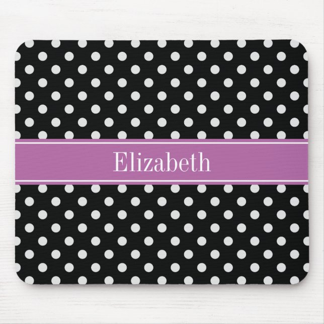 Schwarz-weiß Polka Dots Orchid Monogramm für den L Mousepad (Vorne)