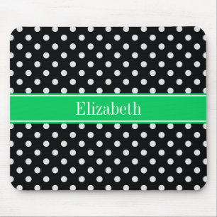 Schwarz-weiß Polka Dots Smaragdnamenmonogramm Mousepad