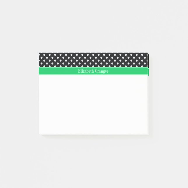 Schwarz-weiß Polka Dots Smaragdnamenmonogramm Post-it Klebezettel (Vorderseite)